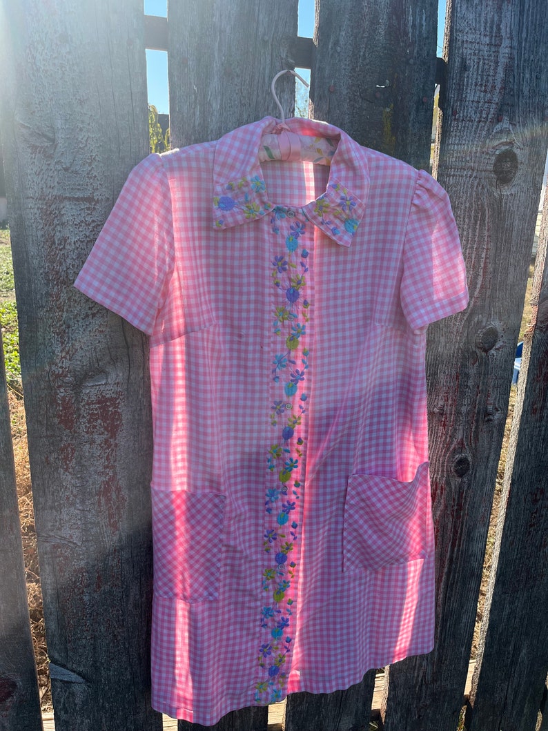 Pastel Flowers Pink Gingham Dress main image 1