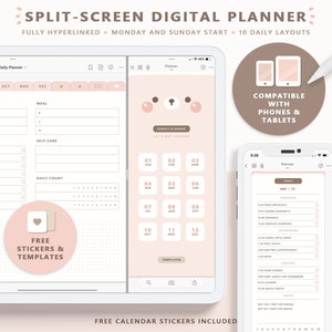 Split-Screen Digital Planner/ Digital Planner Pal/ Split-Screen Planner/ Digital Daily Planner/ Goodnotes Planner +Cute Digital Stickers PNG