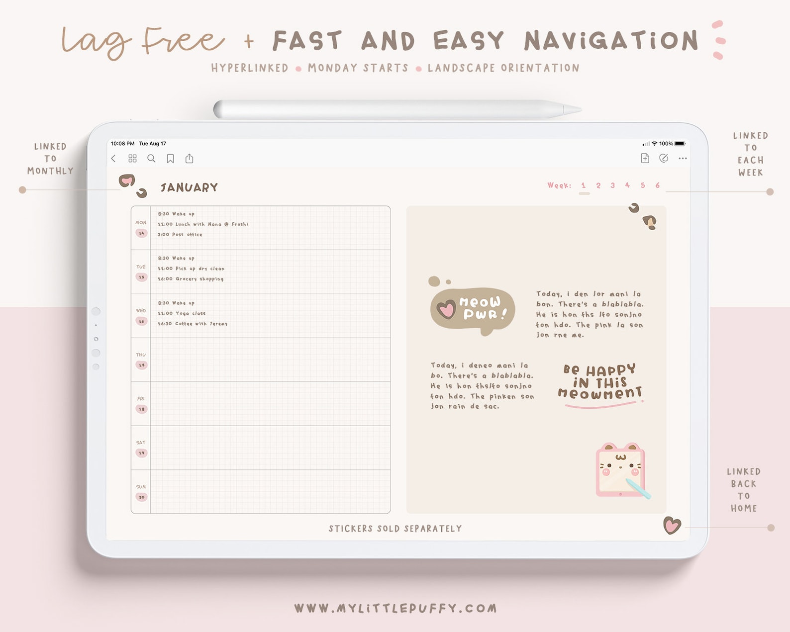 Cute Onenote Undated Kawaii Weekly Digital Planner/ Cute Digital Planner/ Kawaii ...