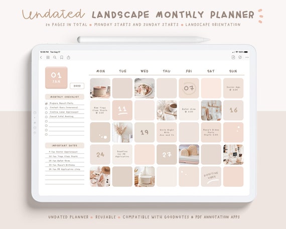 Undated Monthly Digital Planner/ Digital Monthly Planner/ 12 Month Digital Planner/ Undated Digital Planner/ Digital Planner Templates