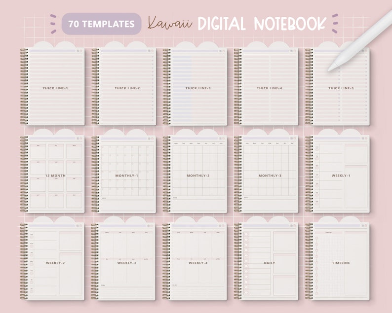 Cute Bunny Digital Notebook/ Hyperlinked Digital Notebook/ 12 Sections Digital Notebook/ Kawaii Digital Notebook/ Pink Notebook Digital Cute zdjęcie 7