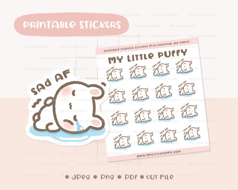 Bunny Cry Printable Planner Sticker/ Crying Planner Sticker/ Sad Printable Planner Sticker/ Despair Sticker/ Down Emoji Printable/ Depressed 