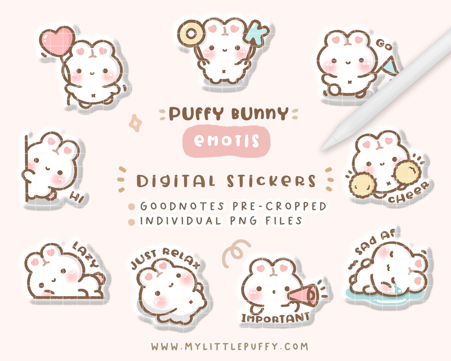 Cute Digital Planner Stickers/ Cute Digital Stickers/ Cute GoodNotes Planner Stickers/ Bunny Digital Stickers/ GoodNotes Stickers Kawaii