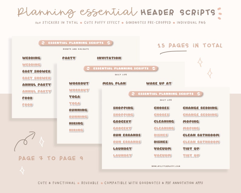 360 Kawaii Planning Scripts/ Cute Digital Planner Script Stickers ...