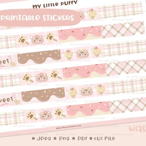 Ice-cream Washi Printable Planner Stickers/ Pink Washi Planner Stickers/ Dessert Washi Printable/ Checker Washi Digital/ Plaid Washi Tape
