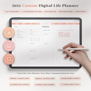 2025 Custom Digital Planner/ Custom Planner/ Best Digital Planner With Google Integration/ Apple Integration Planner/ Digital Stickers PNG
