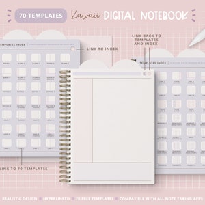 Cute Bunny Digital Notebook/ Hyperlinked Digital Notebook/ 12 Sections Digital Notebook/ Kawaii Digital Notebook/ Pink Notebook Digital Cute zdjęcie 3