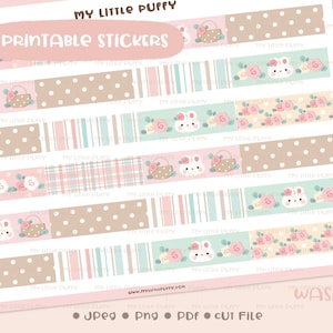 Pink Bunny Washi Printable Planner Stickers/ Pink Washi Planner Sticker/ Floral Washi Printable/ Checker Washi Digital/ Polka Dot Washi Tape