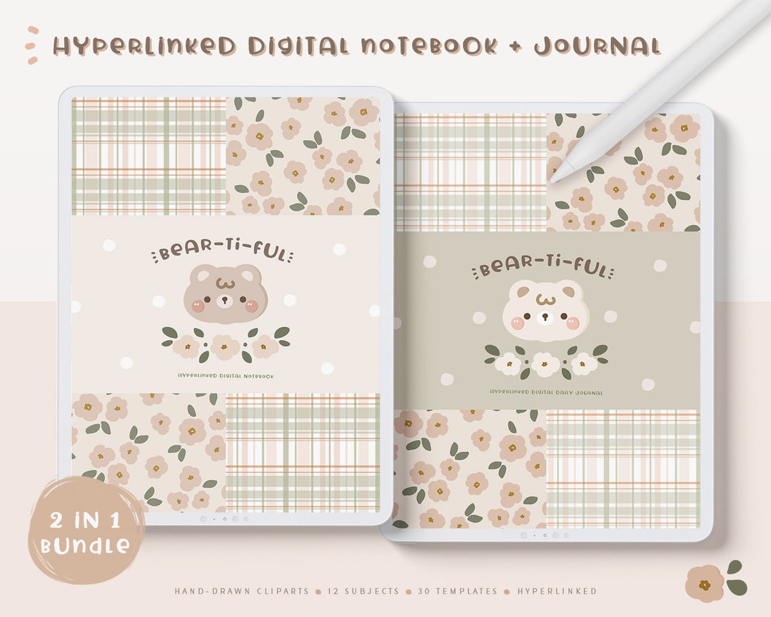 Cute Digital Notebook and Digital Journal Bundle/ Kawaii Digital Notebook + Kawaii Digital ...