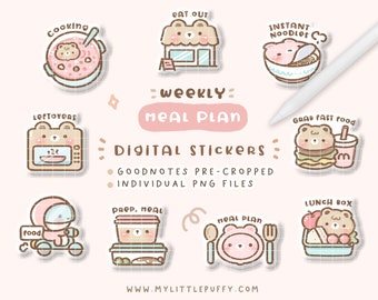 Cute Meal Plan Digital Stickers/ Meal Plan Digital Planner Stickers/ Meal Plan GoodNotes Stickers/ Weekly Meal Plan Digital Stickers/ Cute