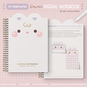 Cute Bunny Digital Notebook/ Hyperlinked Digital Notebook/ 12 Sections Digital Notebook/ Kawaii Digital Notebook/ Pink Notebook Digital Cute zdjęcie 1