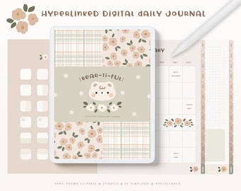 Ładny cyfrowy dziennik Goodnotes/ Cyfrowy dziennik z zakładkami/ Kawaii cyfrowy dziennik/ Cyfrowy miesięczny dziennik/ Planer dziennika/ Kawaii