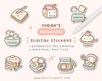 Cute Breakfast Digital Stickers GoodNotes/ Cute GoodNotes Stickers/ Breakfast Digital Stickers/ Kawaii Planner Stickers/ Goodnotes Kawaii