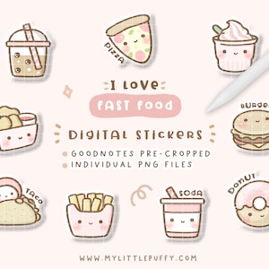 Cute Fast Food Digital Planner Stickers/ Junk Food Digital Stickers/ Foodie Digital Stickers/ Food Digital Planner Stickers/ Goodnotes/ PNG