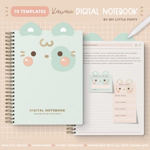 Cute Cat Digital Notebook/ Hyperlinked Digital Notebook/ 12 Sections Digital Notebook/ Kawaii Digital Notebook/ Cat Notebook Digital Kitten