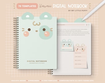 Cute Cat Digital Notebook/ Hyperlinked Digital Notebook/ 12 Sections Digital Notebook/ Kawaii Digital Notebook/ Cat Notebook Digital Kitten
