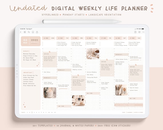Undated Weekly Digital Planner/ Digital Life Planner/ Journal Digital Planner/ Undated Goodnotes Planner/ Onenote Digital Planner/ Ipad