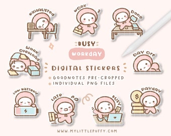 Cute 'Work' Digital Stickers/ 'Work' Digital Planner Stickers/ Work Goodnotes Stickers/ Office Digital Stickers/ Busy Digital Stickers/ PNG