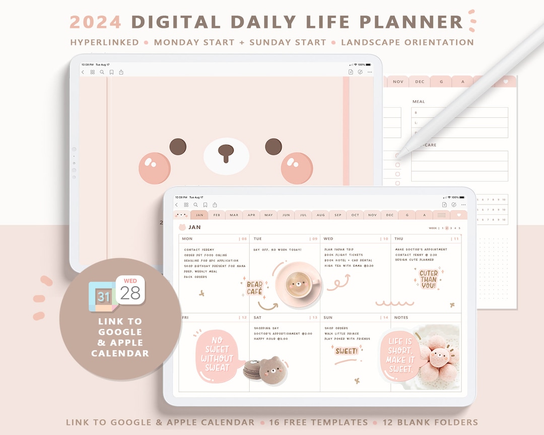 2024 Digital Planner/ Journal Cute Digital Planner/ Cute Daily Digital