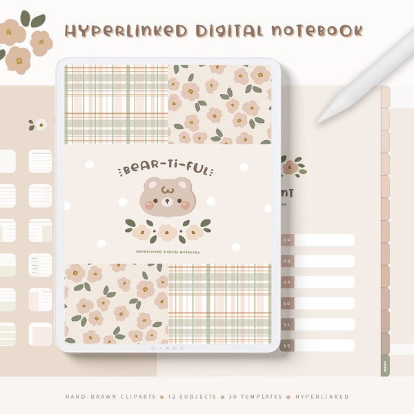 Cute Digital Notebook Goodnotes/ Digital Notebook With Tabs/ Digital Student Notebook/ Student Digital Notebook/ Notebook Digital/ Kawaii