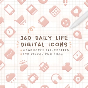 360 Icons Digital Stickers/ Icons Digital Planner Stickers/ Digital Sticker Book/ GoodNotes Pre Cropped Stickers/ PNG Stickers Digital Icons