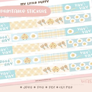 Cute Chick Washi Printable Planner Stickers/ Egg Washi Planner Stickers/ Good Vibe Washi Printable/ Breakfast Washi Digital/ Cute Washi Tape