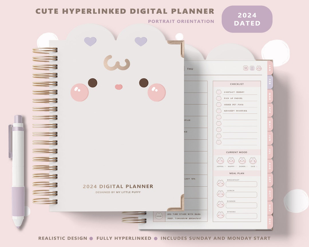 Cute Digital Planner/ 2024 Digital Planner/ Portrait Digital Planner ...