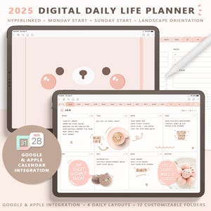2025 Digital Planner/ Cute Digital Planner/ Apple Integration/ Google Integration/ Digital Planner Bundle/ Digital Stickers PNG
