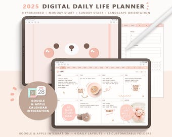 2025 Digital Planner/ Cute Digital Planner/ Apple Integration/ Google Integration/ Digital Planner Bundle/ Digital Stickers PNG
