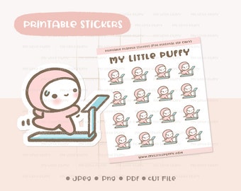 Cute Treadmill Printable Planner Stickers/ Workout Planner Sticker/ Exercise Printable Planner Sticker/ Fitness Planner Sticker/ Loss Weight