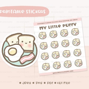 Kawaii food Printable Stickers. 12 cute food stickers. JPEG. PDF