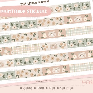 Boho Floral Washi Printable Planner Stickers/ Boho Washi Planner Sticker/ Bear Washi Printable/ Checker Washi Digital/ Plaid Washi Printable