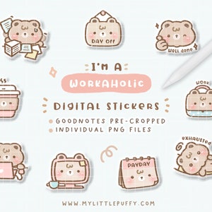 Work Planner Stickers/ Work Digital Planner Stickers/ Cute Bear Digital Stickers/ Workaholic Planner Stickers/ Cute Work Goodnotes Stickers