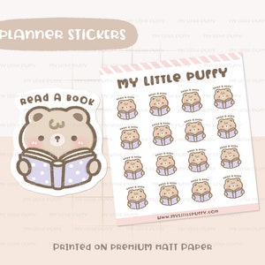 Reading Planner Stickers/ Book Nerd Planner Stickers/ Read Planner Stickers/ Cute Hand Drawn Planner Stickers/ Cute Bear Planner Stickers