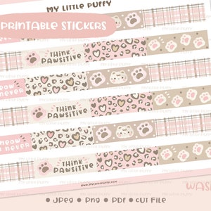 Pink Leopard Washi Printable Planner Stickers/ Pink Washi Planner Sticker/ Good Vibe Washi Printable/ Checker Washi Digital/ Pawsitive Washi