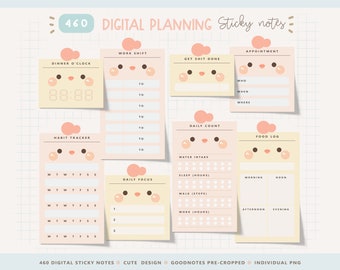 Cute Digital Sticky Notes/ Cute Digital Stickers/ Kawaii Digital Stickers/ Cute Digital Planner Stickers/ Digital Notebook Stickers/ PNG