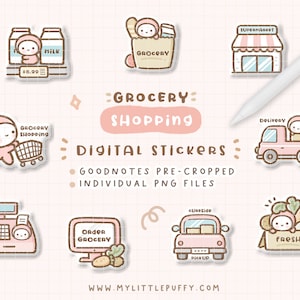 Cute Grocery Shopping Digital Planner Stickers/ Grocery Planner Stickers/ Cute Digital Stickers/ Run Errands Planner Stickers/ Goodnotes