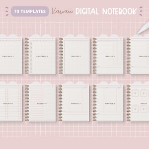 Cute Bunny Digital Notebook/ Hyperlinked Digital Notebook/ 12 Sections Digital Notebook/ Kawaii Digital Notebook/ Pink Notebook Digital Cute zdjęcie 8