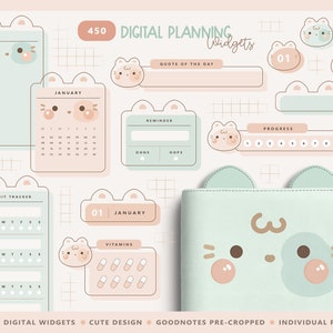 Kawaii Digital Widgets/ Cute Digital Planner Widgets/ Cute Digital Stickers/ Cute Digital Sticker Book / Goodnotes Sticker Set/ PNG Files