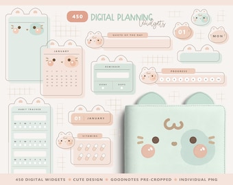 Kawaii Digital Widgets/ Cute Digital Planner Widgets/ Cute Digital Stickers/ Cute Digital Sticker Book / Goodnotes Sticker Set/ PNG Files