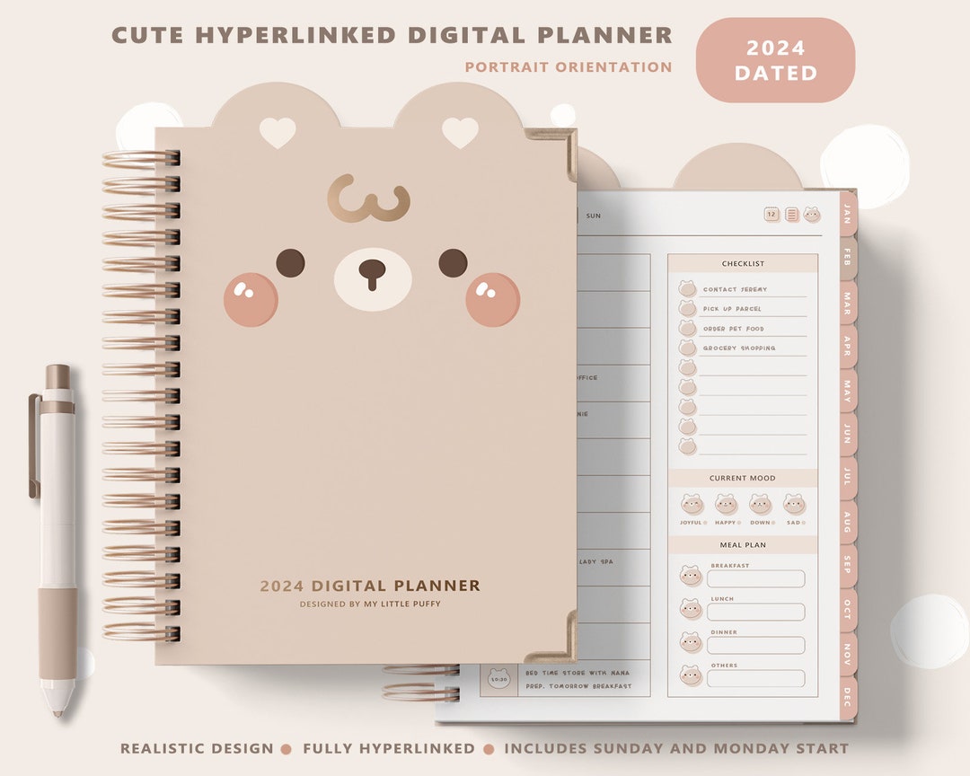 2024 Cute Digital Planner/ 2024 Digital Planner/ Portrait Digital ...