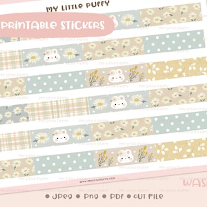 Daisy Bunny Washi Afdrukbare Planner Stickers / Boho Washi Planner Sticker / Bloemen Washi Printable / Plaid Washi Digital / Polka Dot Washi Tape