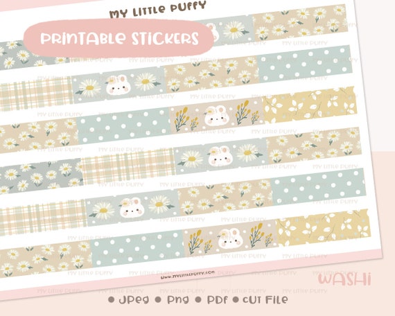 Printable Cute Bunny Washi tape Printable Digital Washi Printable Stickers  Kawaii Stickers Journal Stickers Planner Stickers 