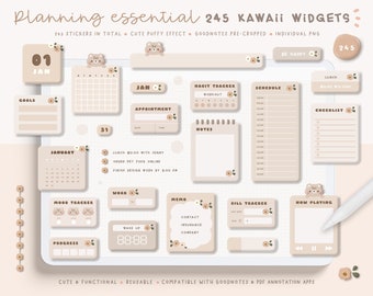 Kawaii digitale widgets/leuke digitale plannerstickers/digitaal stickerboek/plannerwidgets voor digitale planner/ Goodnotes-stickers/PNG