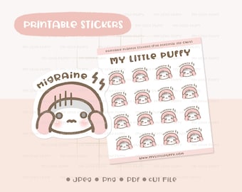 Migraine Printable Planner Stickers/ Headache Planner Stickers/ Migraine Printable Stickers/ Health Planner Stickers/ Cute Printable Sticker