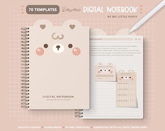 Cute Digital Notebook/ Hyperlinked Digital Notebook/ 12 Sections Digital Notebook/ Kawaii Digital Notebook/ Notes Template for Notetaking