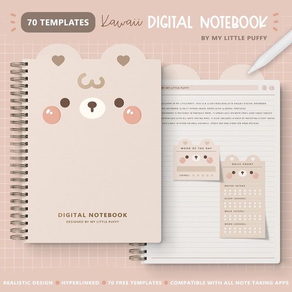 Cute Digital Notebook/ Hyperlinked Digital Notebook/ 12 Sections Digital Notebook/ Kawaii Digital Notebook/ Notes Template for Notetaking