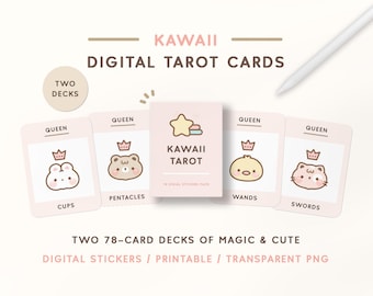 Cute Digital Tarot Cards/ Cute Tarot Deck/ Digital Tarot Card Templates/ Cute Tarot Digital Stickers/ Kawaii Tarot Stickers Digital Download
