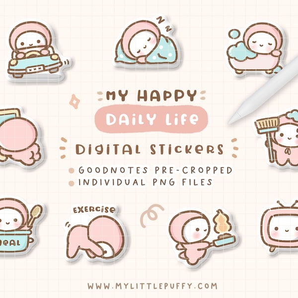 Cute Daily Life Digital Planner Stickers for GoodNotes Planner/ Daily Routine GoodNotes Planner Stickers/ Daily Planner Stickers/ PNG Files