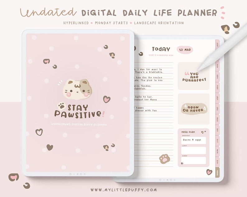 Undated Daily Digital Planner/ Cute Digital Planner/ Kawaii - Etsy